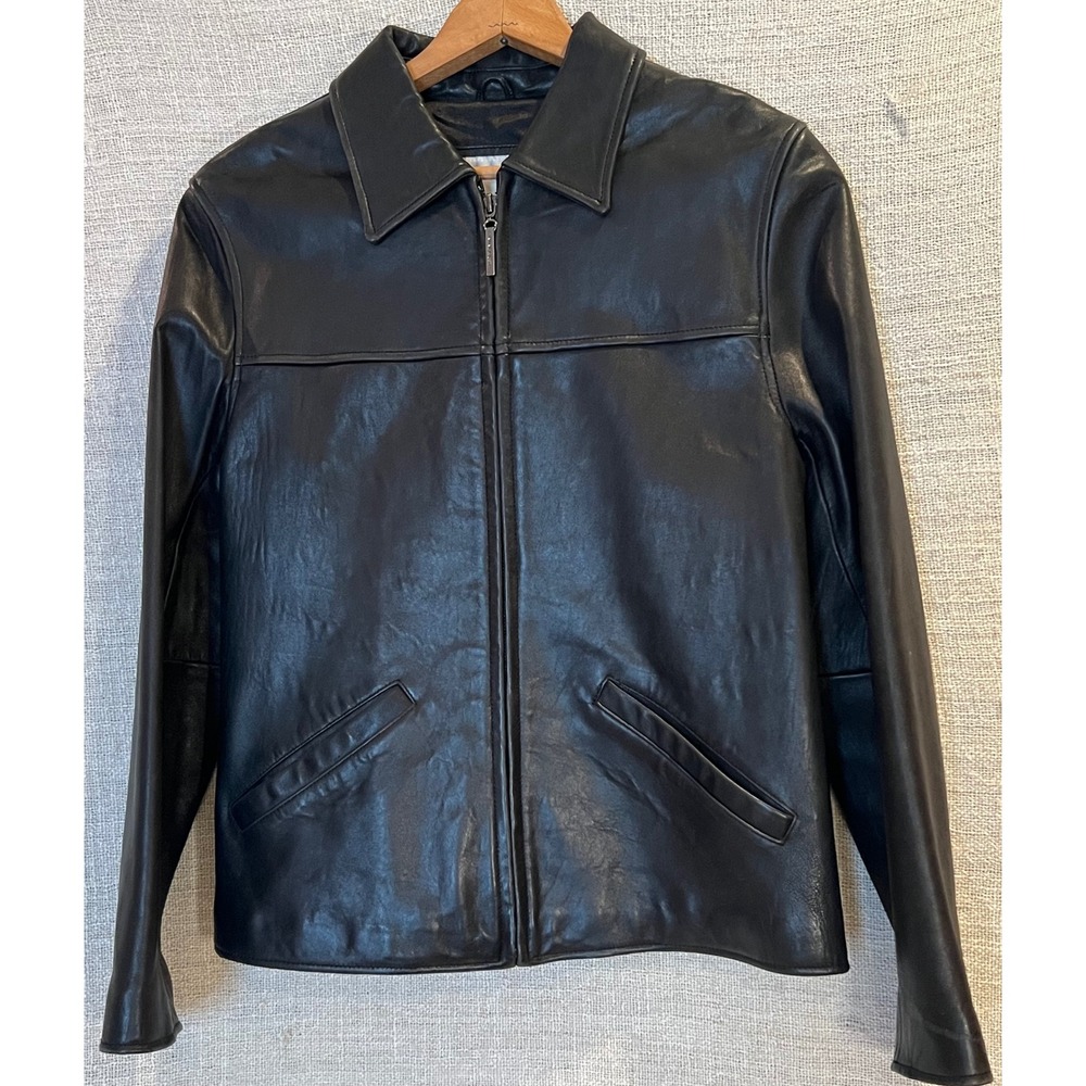Vintage 90s Nine West Black Genuine Leather Zip Jacket Women's M Minimalist Y2K
